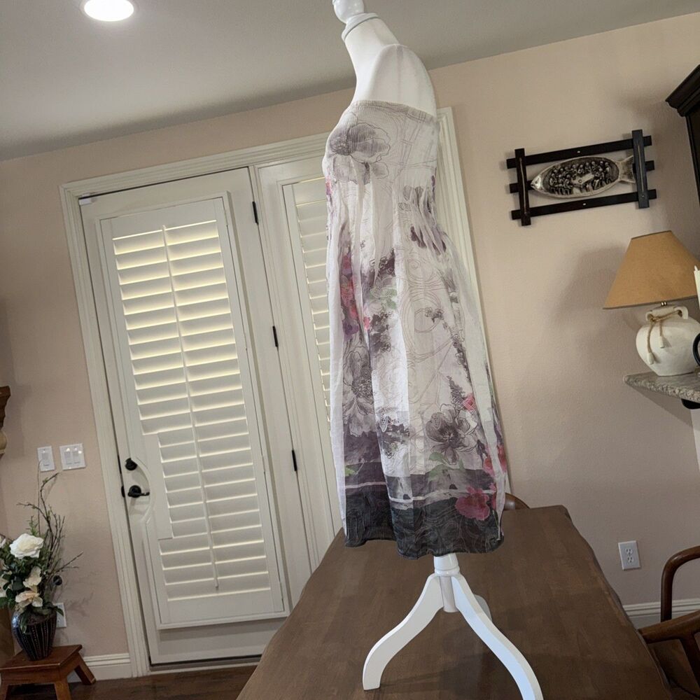 Lapis One Size Floral Strapless Smocked Tube Midi Dress Maxi Skirt 2 Way Boho - Picture 5 of 14